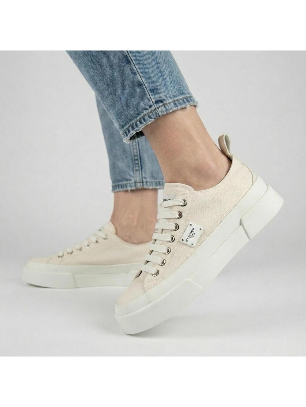 Dolce & Gabbana White Canvas Platform Low-Top Sneakers EU 40 / US 9 – New In Box